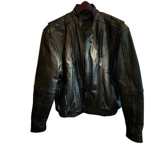 First leather apparel Men's Large Black Leather‎ Motorcycle Jacket Zippered